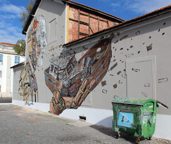 Urban artists, Pixel Pancho and Vhils, Lisbon, Portugal, street art, freewalls.
