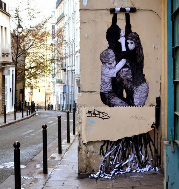 La machine infernale paste up art in Paris, France by Levalet | summer street art