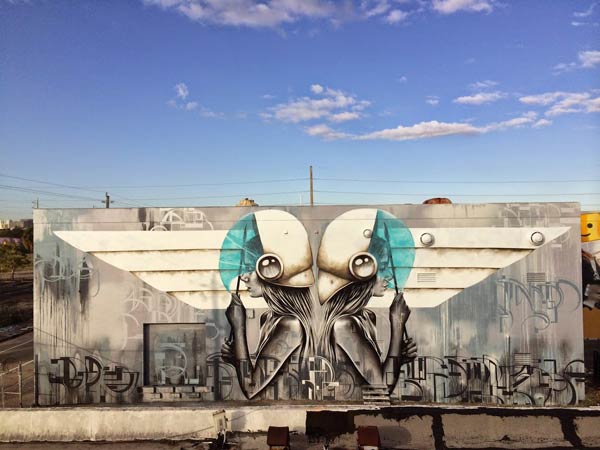 Street Art 2016- Ana Marietta, Starfightera and Easeonetx at Wynwood, Miami, USA