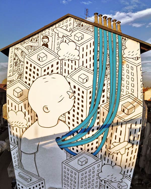 Large mural in Turin by Millo