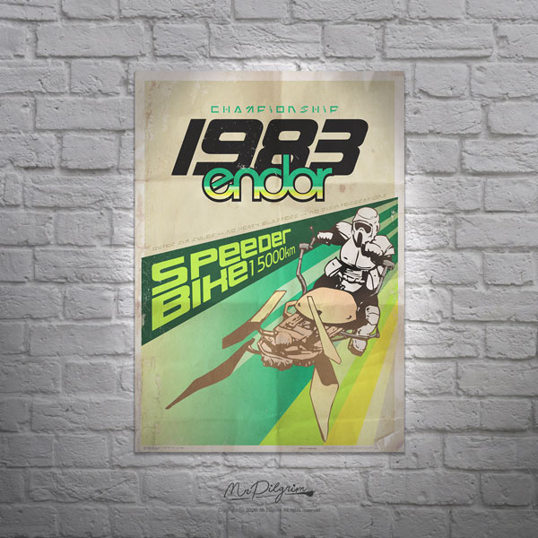 80's style retro Star Wars poster for the 1983 Speeder Bike championship by Mr Pilgrim